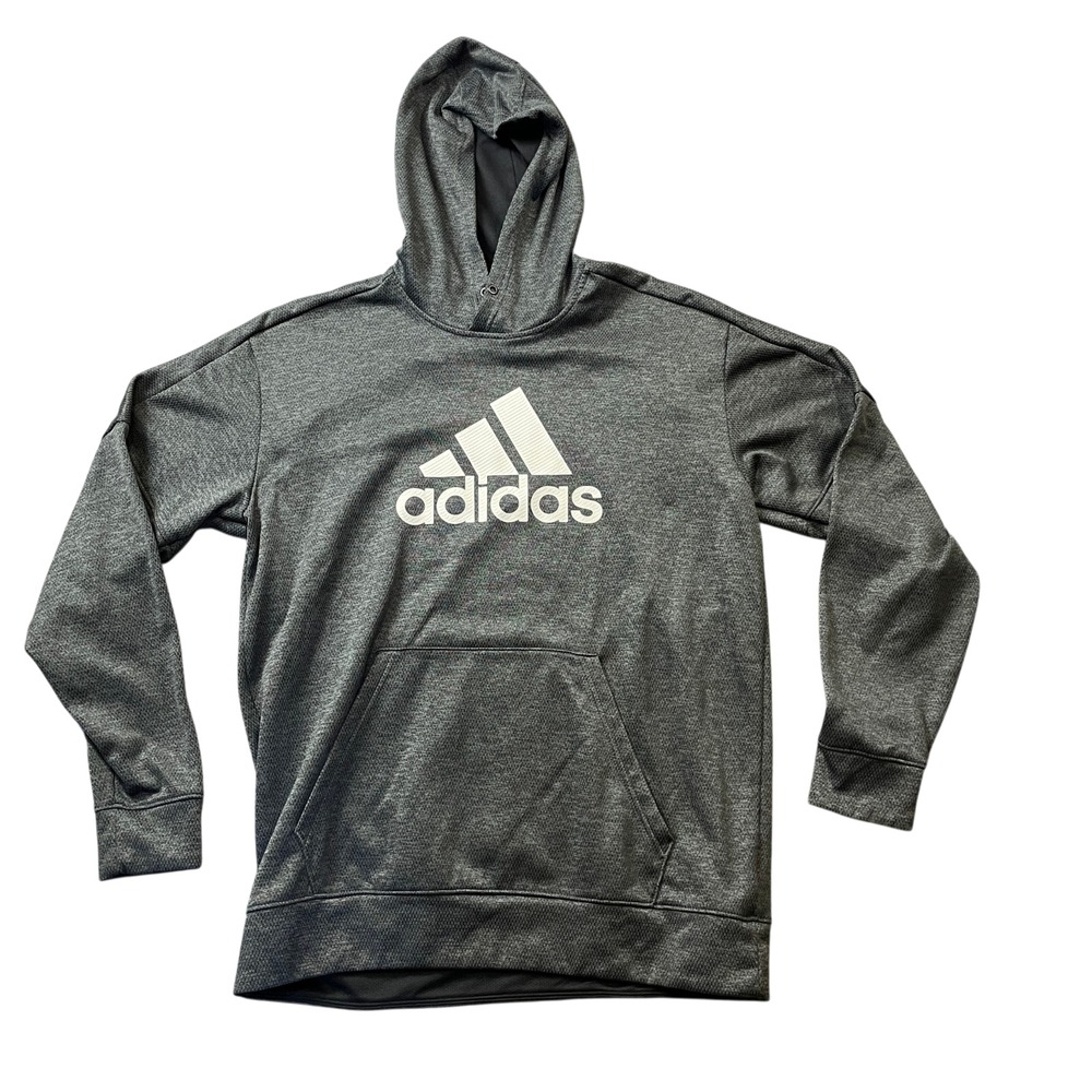 Adidas Large Grey Hoodie Long Sleeve 100% Polyester Kangaroo Pockets